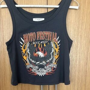 Moto Festival Graphic Tank Top - Black with Orange & White Flame Eagle- Med